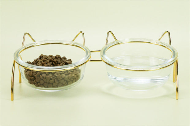 Gamelle en verre pour chat, mangeoire pour aliments et eau pour animaux de compagnie, mangeoire avec support en métal pour bols d'alimentation, accessoires d'alimentation pour chats et chiots